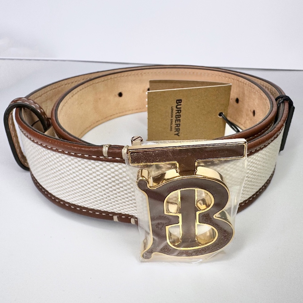 Authentic Burberry  Monogram Canvas & Leather Belt***size small***NWT  MSRP $490